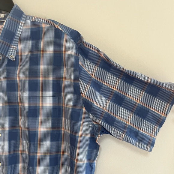 Peter Millar Short-Sleeve Button Up Tartan Plaid Sport Shirt, Blue/Yellow, XL - Picture 4 of 6